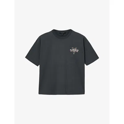 Allsaints Womens Washed Black Etta Branded-print Cotton-jersey T-shirt Xs In Gray