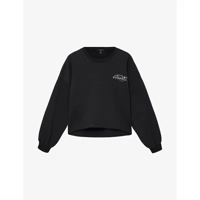 ALLSAINTS WOMENS WASHED BLACK LILA BRANDED-PRINT COTTON-JERSEY SWEATSHIRT