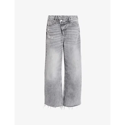 Allsaints Aki Crossover Straight Leg Denim Jeans In Grey