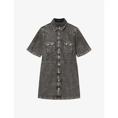 Allsaints Womens Washed Grey Rock Patch-pocket Denim Mini Dress In Gray