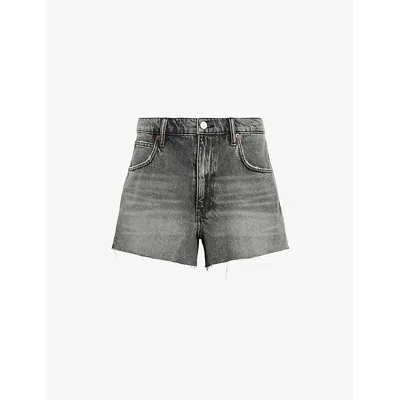 Allsaints Womens Washed Grey Tate Raw-hem Denim Shorts