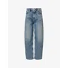 Allsaints Womens Sadie Barrel-leg Mid-rise Stretch-denim Jeans Washed Indigo