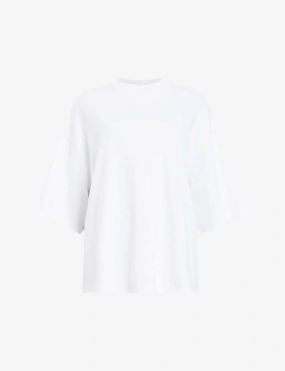 Allsaints Womens White Amelie Oversized Organic-cotton T-shirt