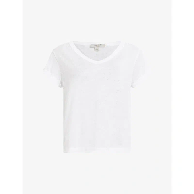 Allsaints Womens White Anna V-neck Organic-cotton T-shirt