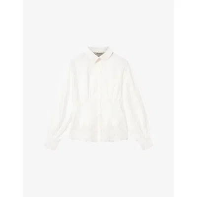 Allsaints Womens White Carol Lace-trim Linen And Cotton Shirt