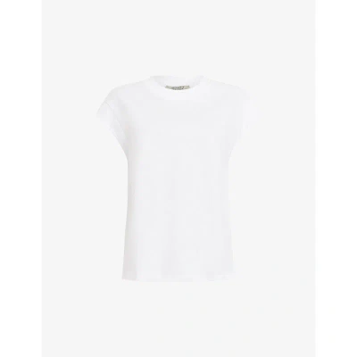 Allsaints Womens White Esme Crewneck Organic-cotton T-shirt