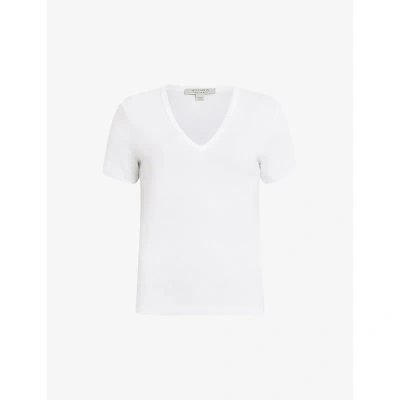 Allsaints Womens White Evie V-neck Organic-cotton T-shirt