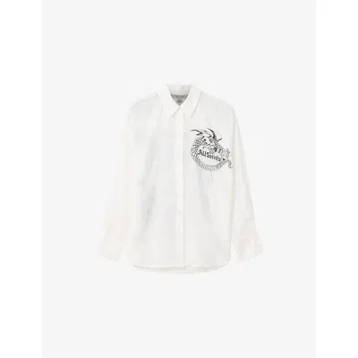 Allsaints Womens White Sparrow Long-sleeve Cotton Shirt