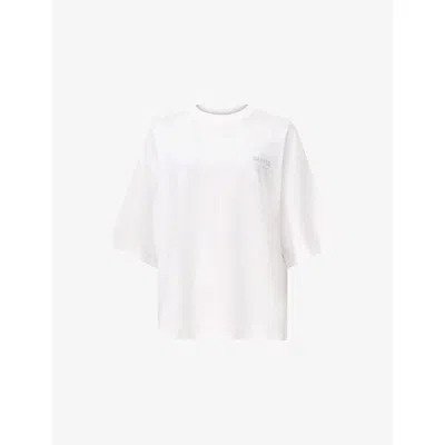 Allsaints Womens White Under Amelie Logo-embroidered Relaxed-fit Cotton T-shirt