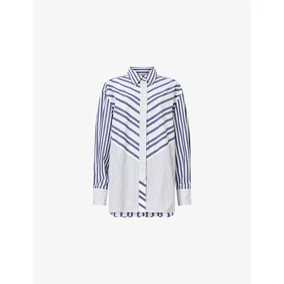 Allsaints Shannon Striped Shirt In White/blue
