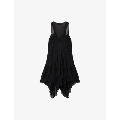 Allsaints Womens Wildflower Bla Gretel Ruffle-trim Woven Mini Dress In Black