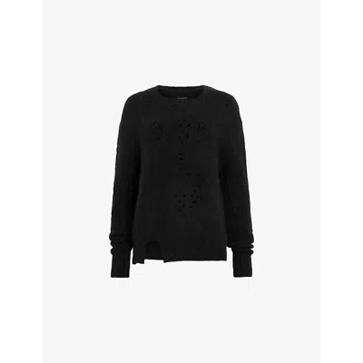 Allsaints Womens Winnie Round-neck Alpaca And Wool-blend Jumper Black In Black