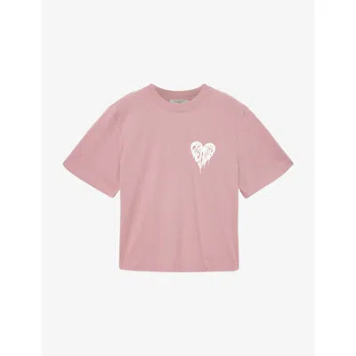 Allsaints Womens Woodrose Pink Lisa Trip Logo-print Short-sleeve Cotton T-shirt