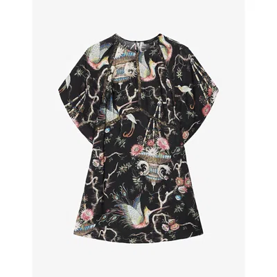 Allsaints Womens Xena Relaxed-fit Woven Mini Dress Taravao Black