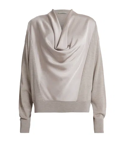 Allsaints Wool And Satin-blend Myra Sweater In Brown