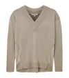 Allsaints Womens Taupe Grey Bern V-neck Contrast-panel Merino-wool Jumper Xs In Neutral
