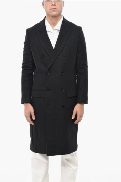 Allsaints Wool Blend Arcade Double-breasted Coat With Peak Lapel In Black