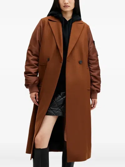 Allsaints Paulah Wool Blend Double Breasted Coat In Sugar Brown
