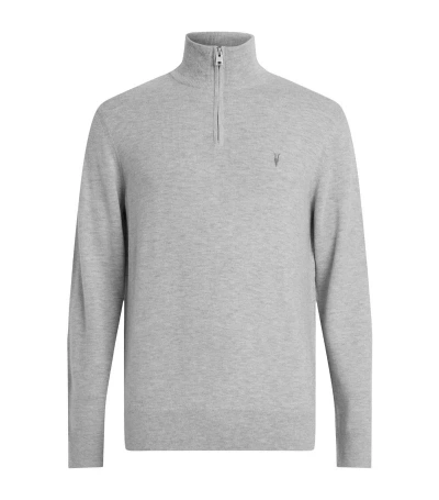 Allsaints Wool-blend Kilburn Quarter-zip Sweater In Grey