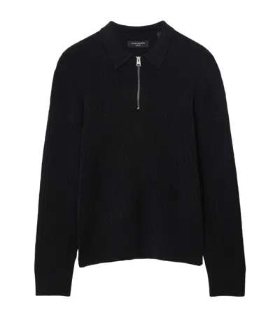 Allsaints Wool-blend Quarter-zip Jakob Polo Sweater In Black