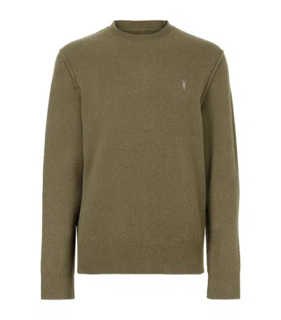 Allsaints Mens Avo Green Statten Crew-neck Logo-embroidered Stretch-knit Jumper