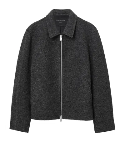 Allsaints Mens Charcoal Grey Celeste Cropped Wool Jacket Xxl In Black
