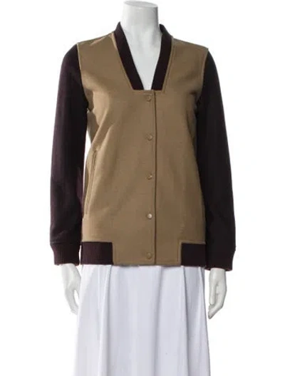 Pre-owned Allsaints Wool Colorblock Pattern Bomber Jacket In Brown