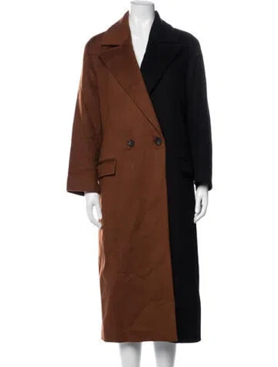 Pre-owned Allsaints Wool Colorblock Pattern Coat In Brown