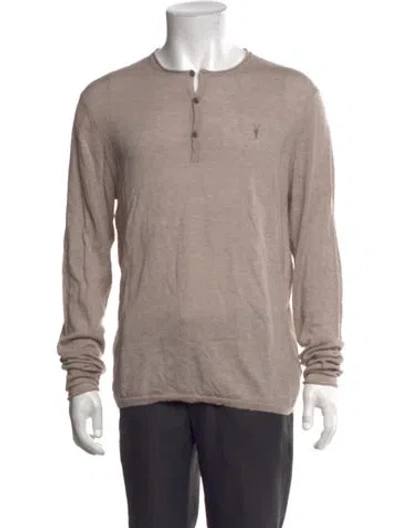 Pre-owned Allsaints Wool Crew Neck T-shirt In Neutrals