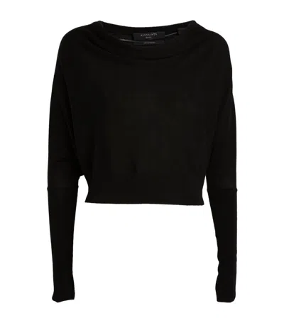 Allsaints Wool Cropped Ridley Sweater In Black