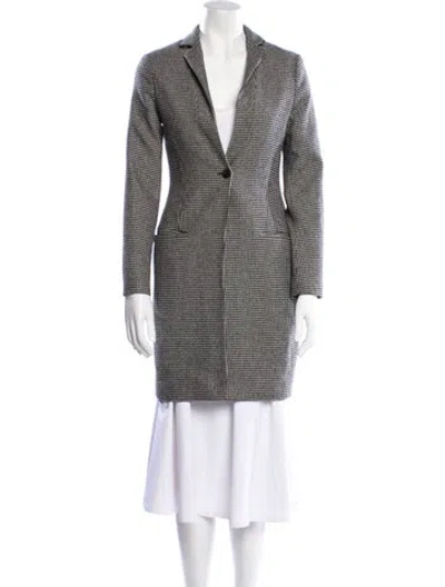 Pre-owned Allsaints Wool Houndstooth Print Faux Fur Coat In Black