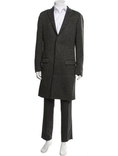 Pre-owned Allsaints Wool Houndstooth Print Parka In Grey