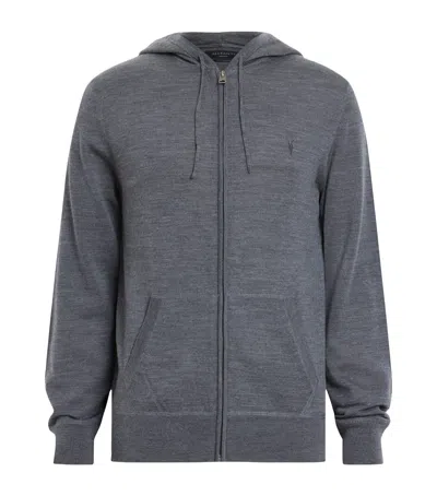 Allsaints Mens Mode Zipped Merino-wool Hoody Smith Blue Xxl In Blue