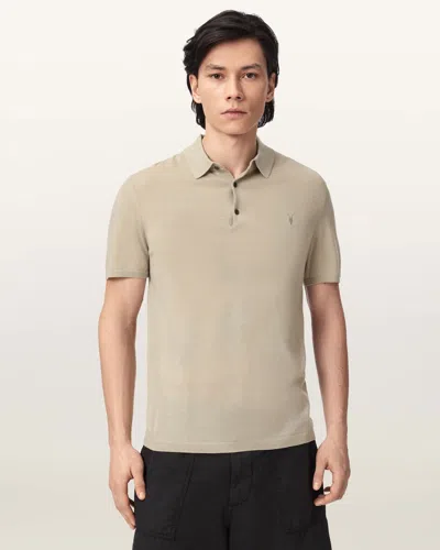 Allsaints Wool Mode Merino Short Sleeve Ramskull Polo Shirt In Gold