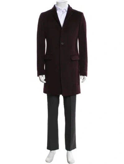 Pre-owned Allsaints Wool Overcoat In Burgundy
