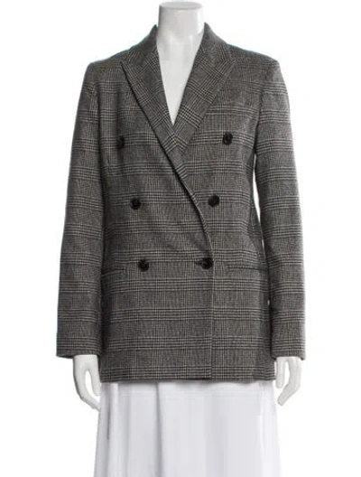 Pre-owned Allsaints Wool Plaid Print Blazer In Gray
