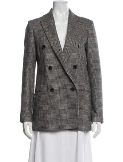 Pre-owned Allsaints Wool Plaid Print Blazer In Gray