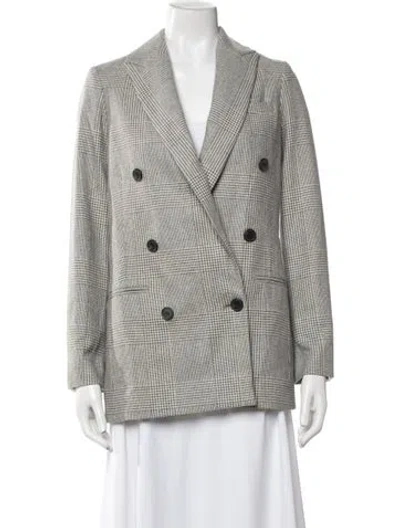 Pre-owned Allsaints Wool Plaid Print Blazer In Grey