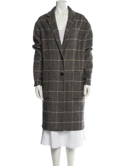 Pre-owned Allsaints Wool Plaid Print Coat In Black