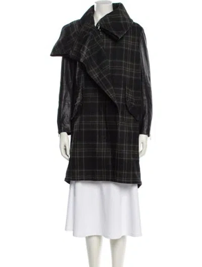 Pre-owned Allsaints Wool Plaid Print Coat In Black