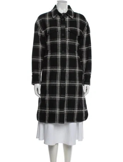 Pre-owned Allsaints Wool Plaid Print Coat In Black