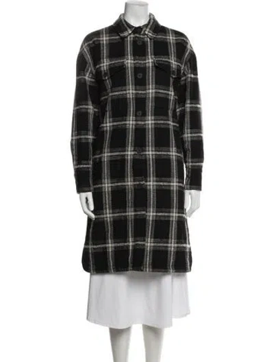 Pre-owned Allsaints Wool Plaid Print Coat In Black
