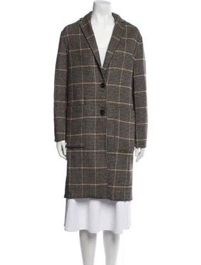Pre-owned Allsaints Wool Plaid Print Coat In Brown