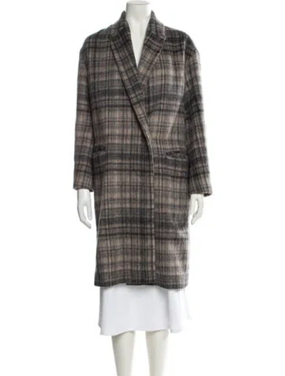 Pre-owned Allsaints Wool Plaid Print Coat In Brown