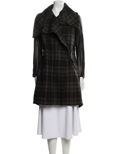 Pre-owned Allsaints Wool Plaid Print Peacoat In Black