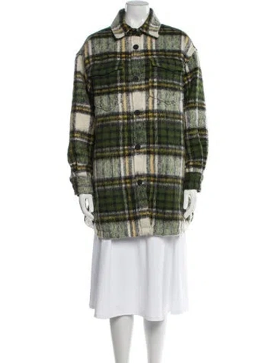 Pre-owned Allsaints Wool Plaid Print Peacoat In Green