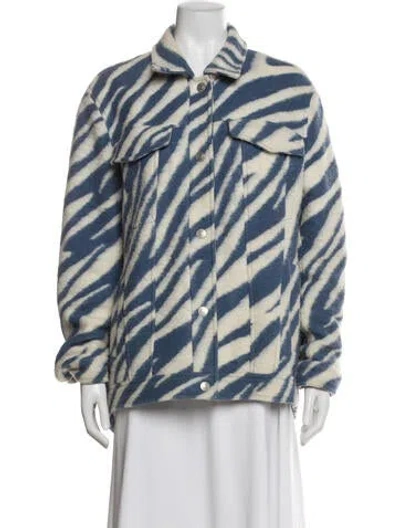 Pre-owned Allsaints Wool Striped Faux Fur Coat In Blue