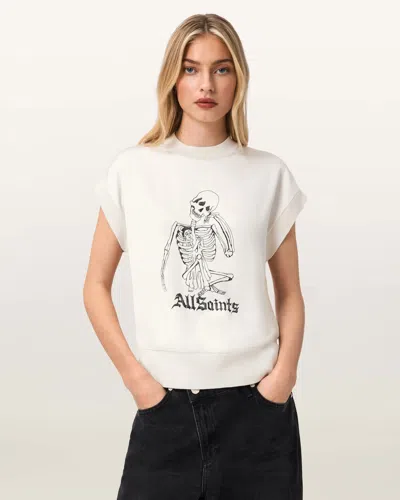 Allsaints Womens Chalk White Terra Graphic-print Knitted T-shirt