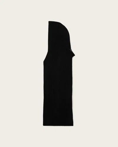Allsaints Wool Wren Hooded Wool Scarf In Black