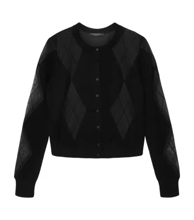 Allsaints Wool-blend Argyle Bern Cardigan In Black